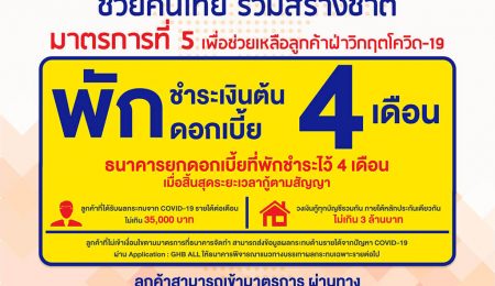 ธอส. ประกาศยกดอกเบี้ย 4 เดือนให้ลูกค้าที่เข้ามาตรการที่ 5