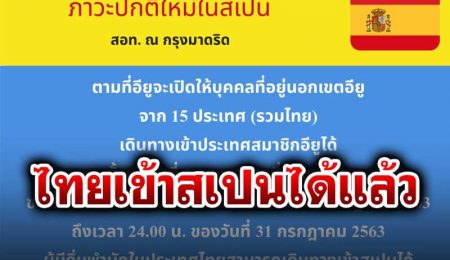 ไทยเตรียมตัว สเปน ให้เข้าประเทศได้แล้วตั้งแต่วันนี้