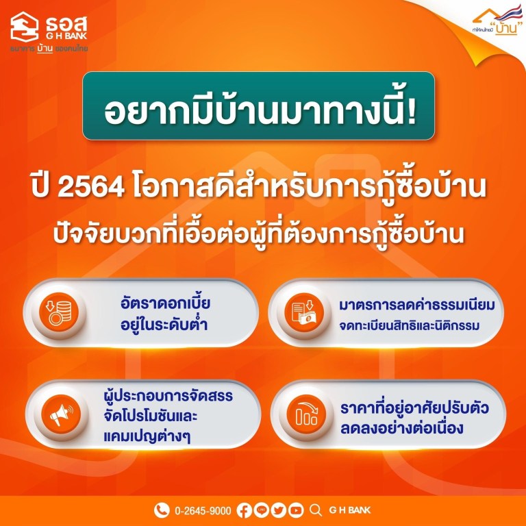 อยากมีบ้าน มาทางนี้! ปี 2564 โอกาสดีสำหรับ การกู้ซื้อบ้าน! จาก ธนาคาร ธอส.